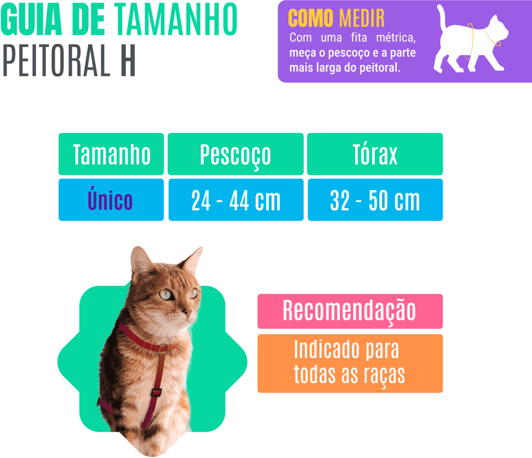 Peitoral H e Guia Chique para Gatos - Tam. Único