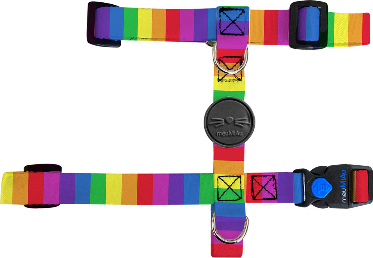 Peitoral H e Guia Rainbow para Gatos - Tam. Único