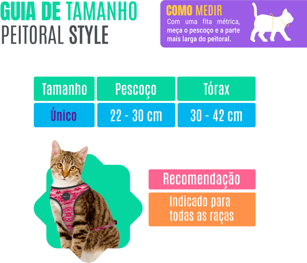 Conjunto Peitoral Style Mesh e Guia Rainbow para Gatos - Tam. Único