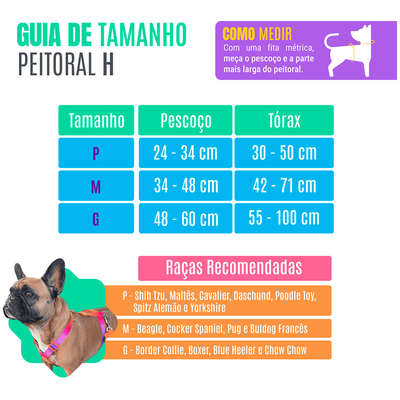 Peitoral H e Guia Rainbow para Cães