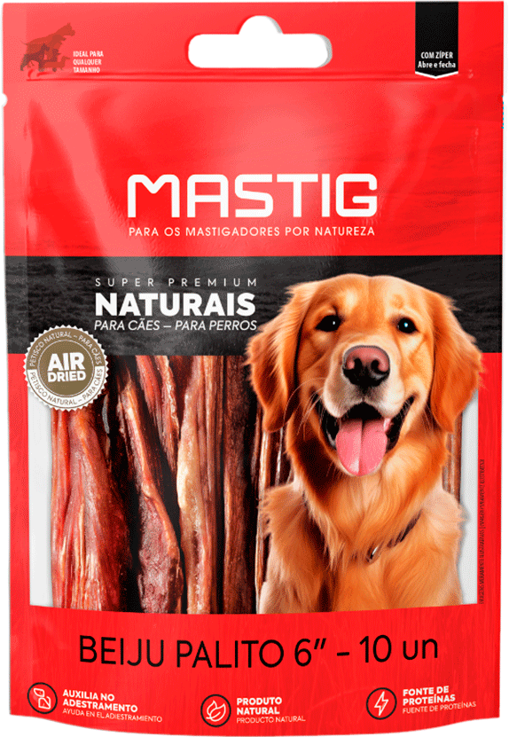 Petisco Beiju Palito Mastig Beiju 6" Super Premium Naturais para Cães - 10 Unidades