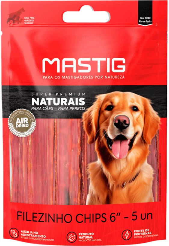 Petisco Filezinho Chips Mastig Super Premium Naturais para Cães - 5 Unidades