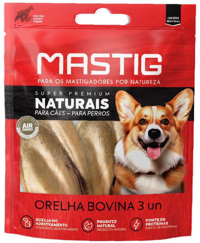 Petisco Orelha Bovina Mastig Super Premium para Cães - 3 Unidades