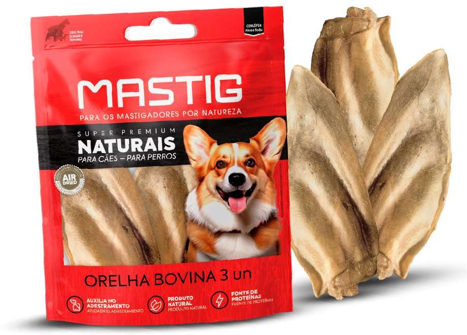 Petisco Orelha Bovina Mastig Super Premium para Cães - 3 Unidades