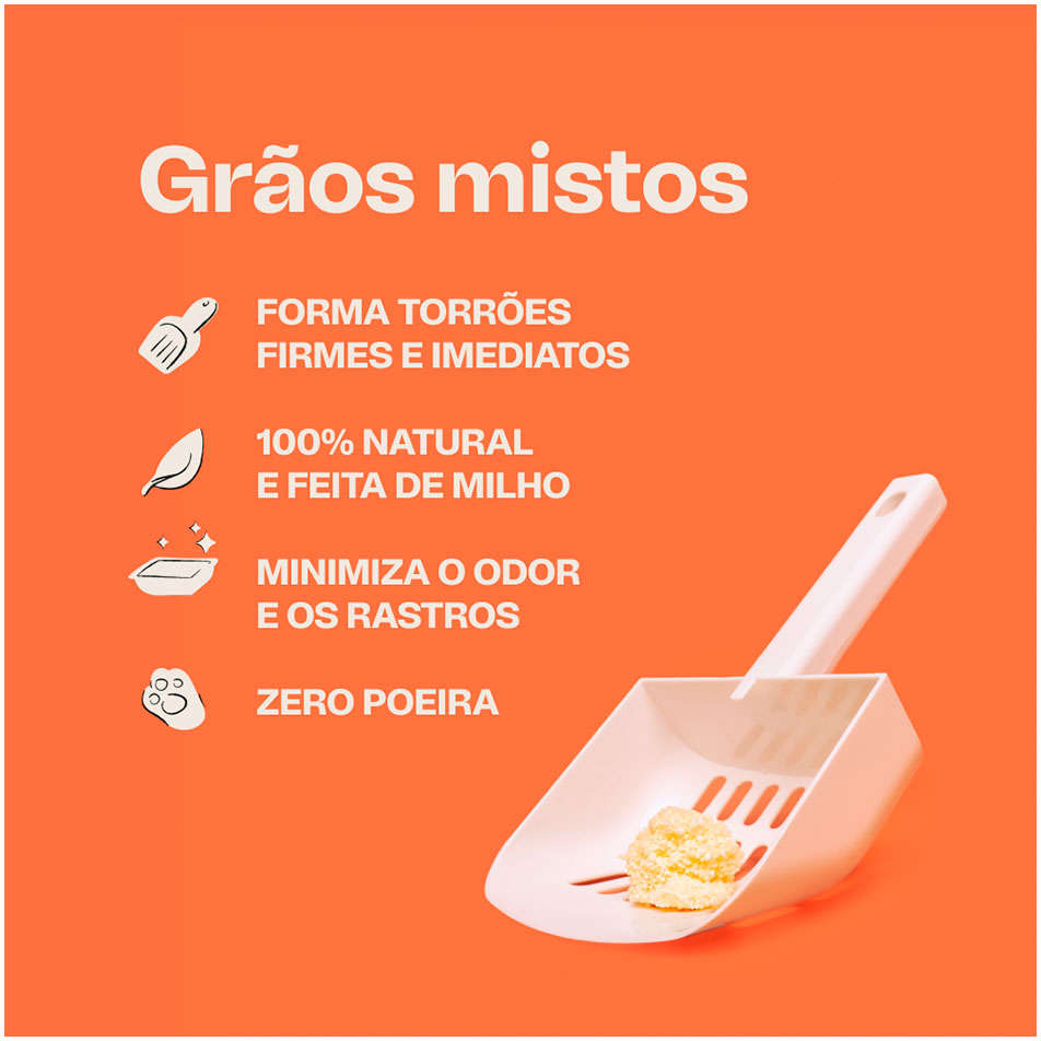 Areia Higiênica Meau Biodegradável Grãos Mistos para Gatos - 4Kg