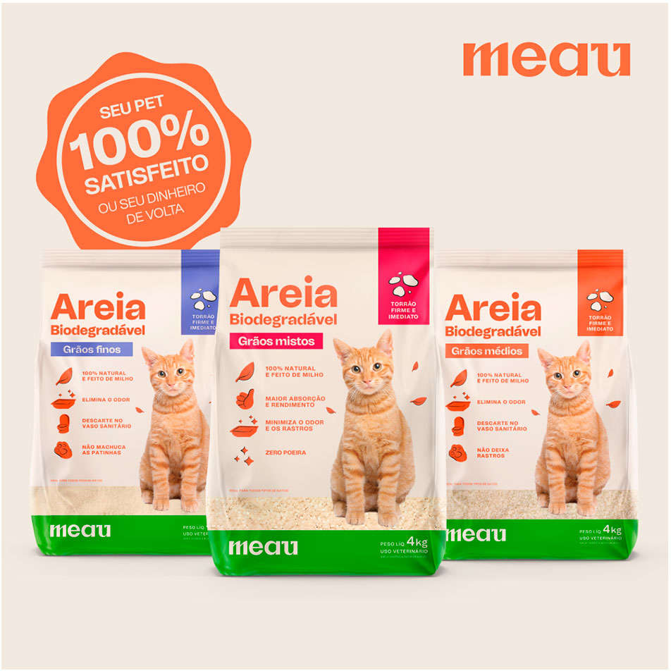 Areia Higiênica Meau Biodegradável Grãos Mistos para Gatos - 4Kg