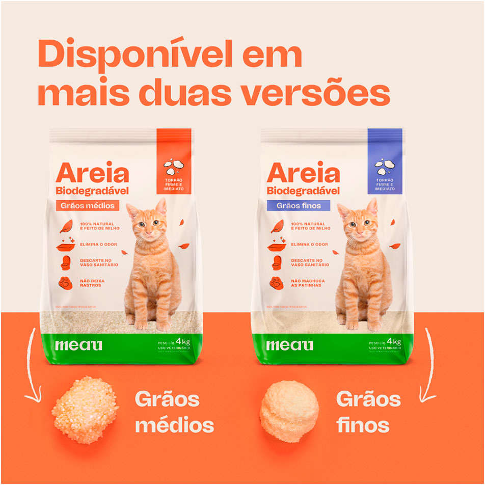 Areia Higiênica Meau Biodegradável Grãos Mistos para Gatos - 4Kg