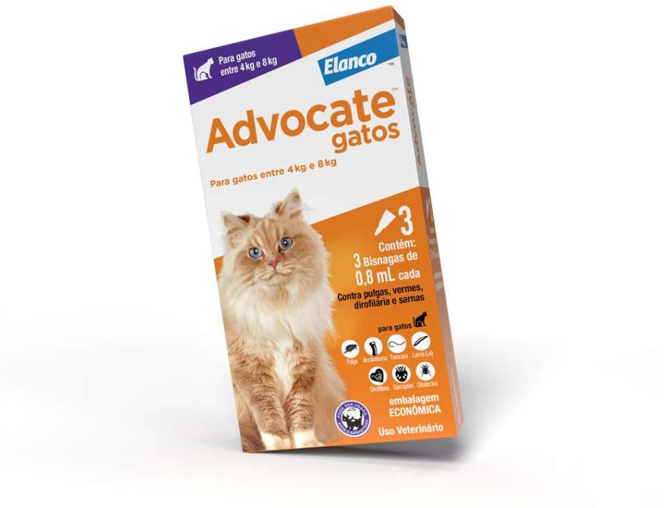 Antipulgas e Vermicida Advocate 80 mg para Gatos de 4 a 8Kg - 3 Pipetas
