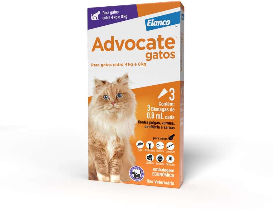 Antipulgas e Vermicida Advocate 80 mg para Gatos de 4 a 8Kg - 3 Pipetas
