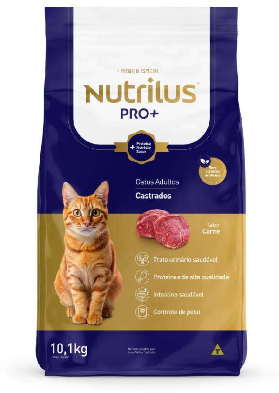 Kit Ração Nutrilus Pro+ Carne para Gatos Adultos Castrados - 20,2Kg (2 pacotes)