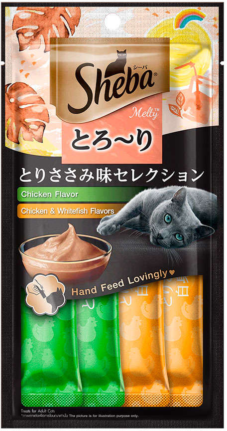 Petisco Sheba Cremoso Sabores Frango e Frango & Peixe Branco - 1 Pacote (4 Unidades)