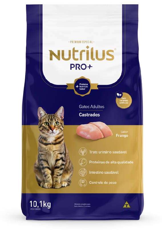 Kit Ração Nutrilus Pro+ Frango para Gatos Adultos Castrados - 20,2Kg (2 pacotes)