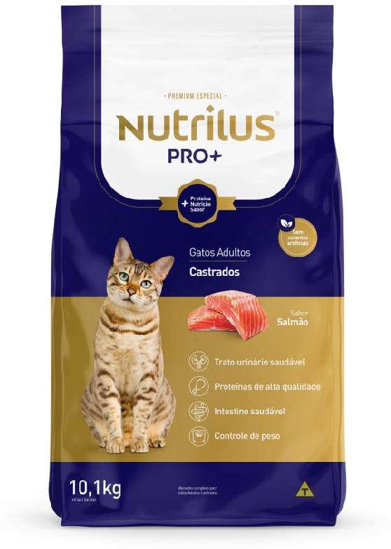Kit Ração Nutrilus Pro+ Salmão para Gatos Adultos Castrados - 20,2Kg (2 pacotes)