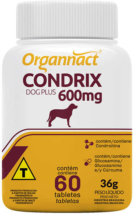 Suplemento Organnacat Condrix Dog Plus com 60 Tabletas 600 Mg - 36 g