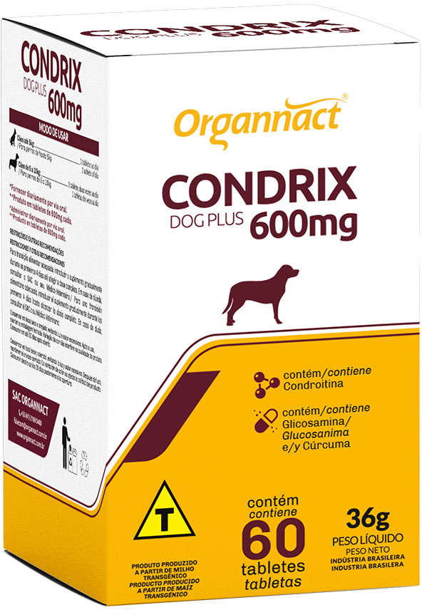 Suplemento Organnacat Condrix Dog Plus com 60 Tabletas 600 Mg - 36 g