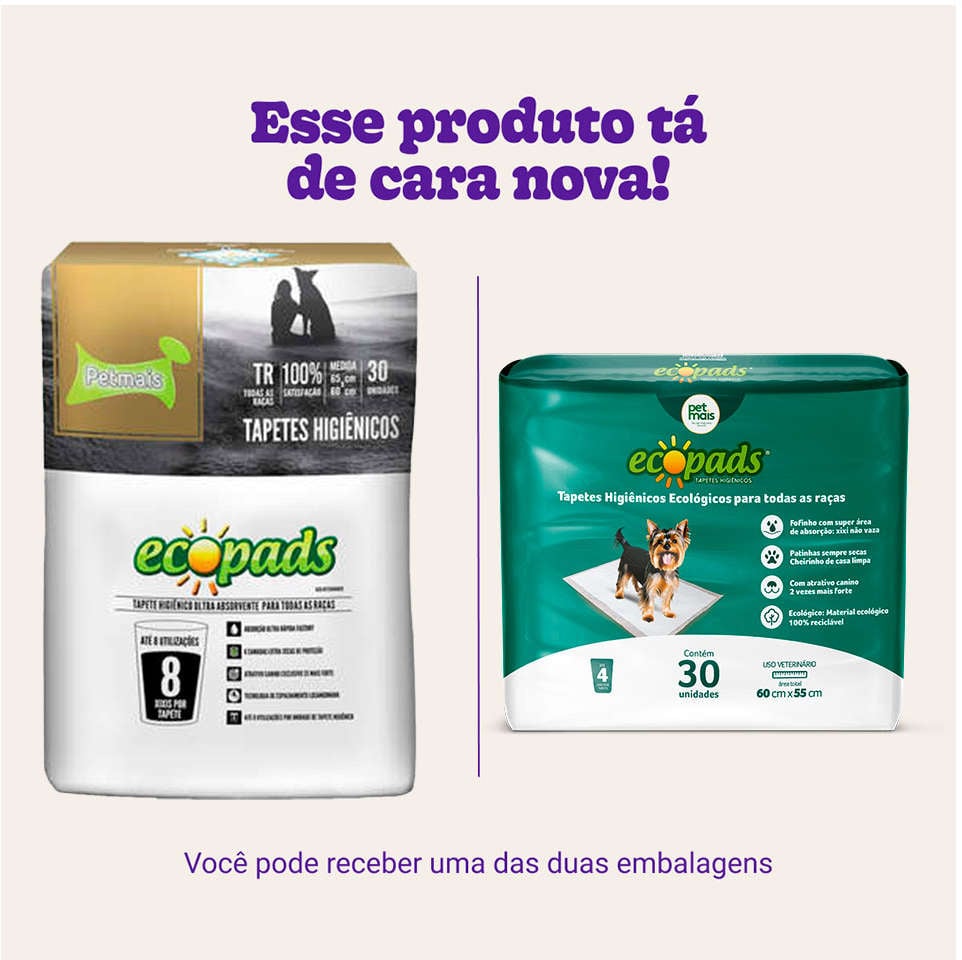 Tapete Higiênico Ecopads 60x55 com Atrativo Canino - 30 unidades