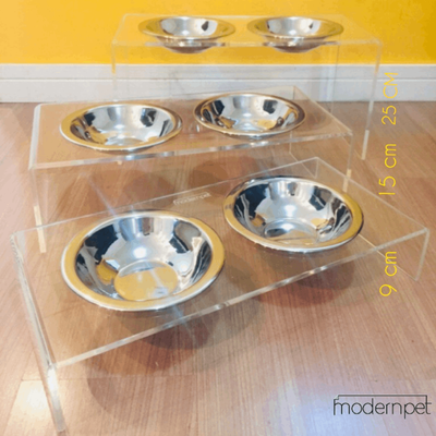 Comedouro e Bebedouro Duplo Acrílico Inox para Cães