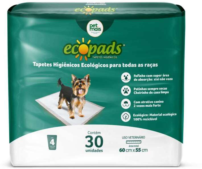 Tapete Higiênico Ecopads 60x55 com Atrativo Canino - 30 unidades