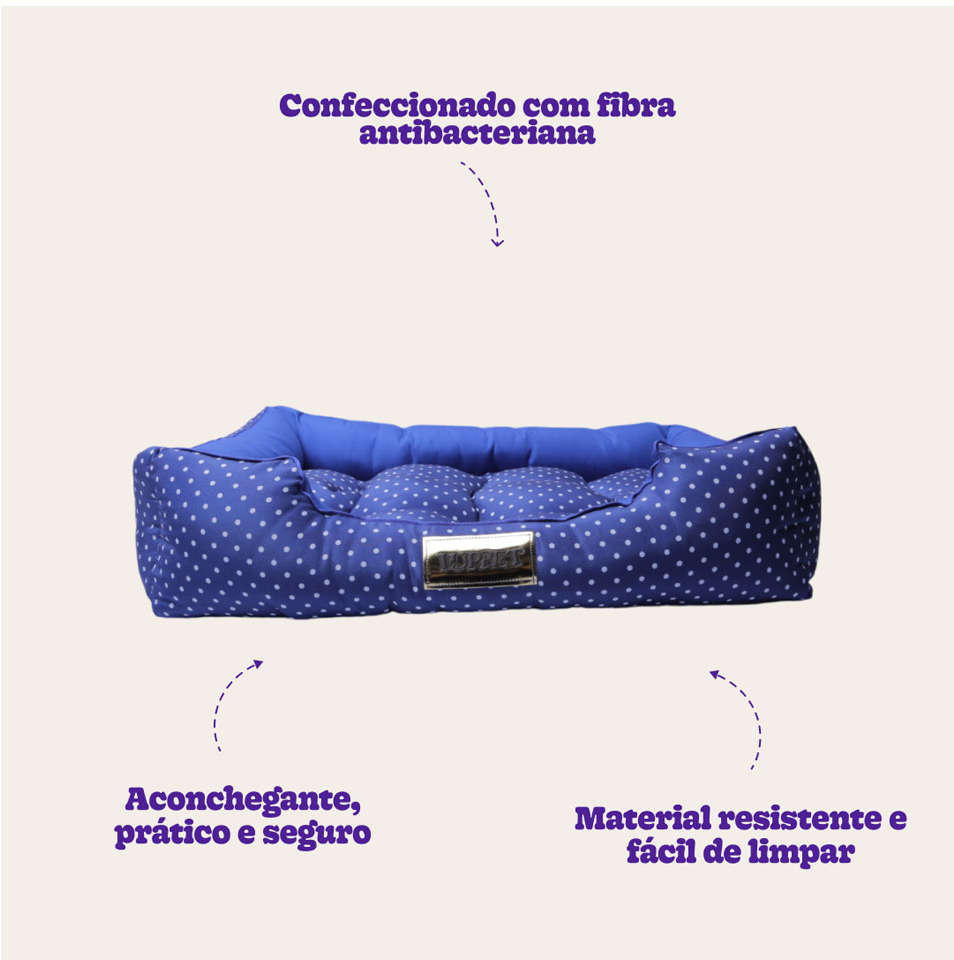 Cama Retangular Luppet Conforto Azul Poá - Tam. M