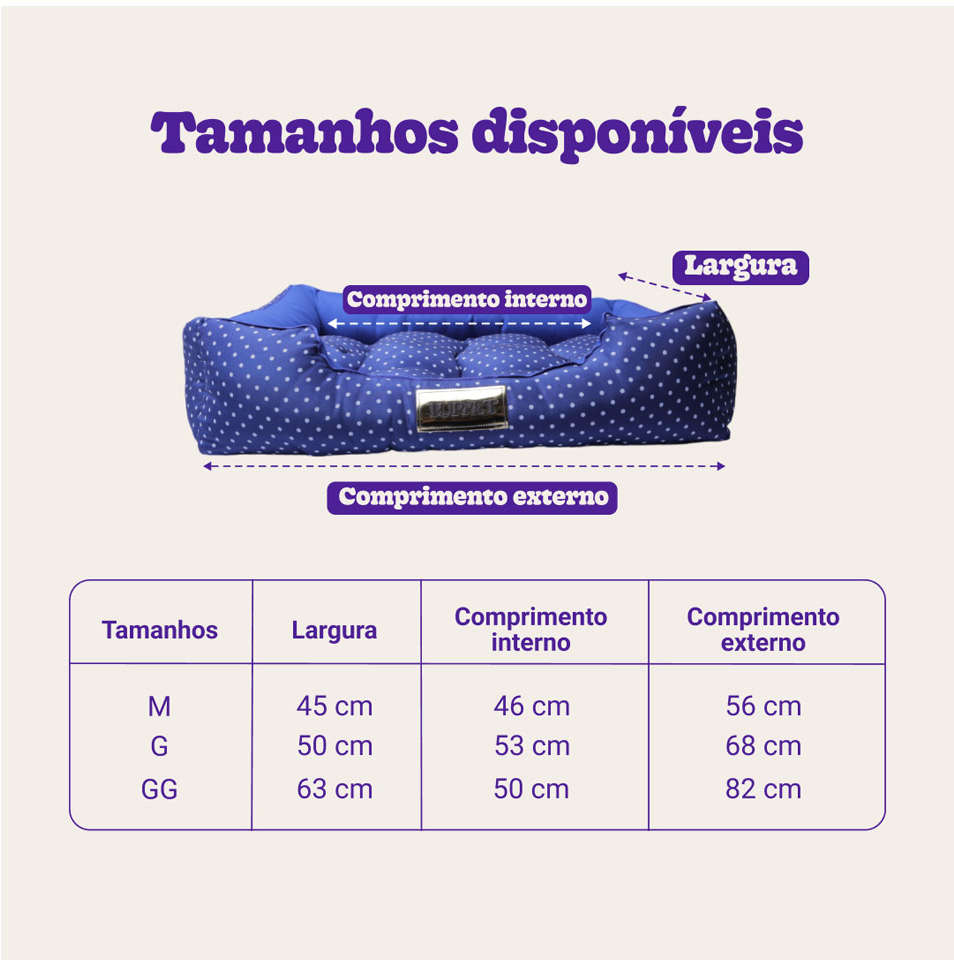 Cama Retangular Luppet Conforto Azul Poá - Tam. M