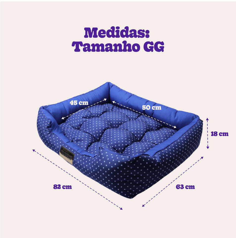 Cama Retangular Luppet Conforto Azul Poá - Tam. GG