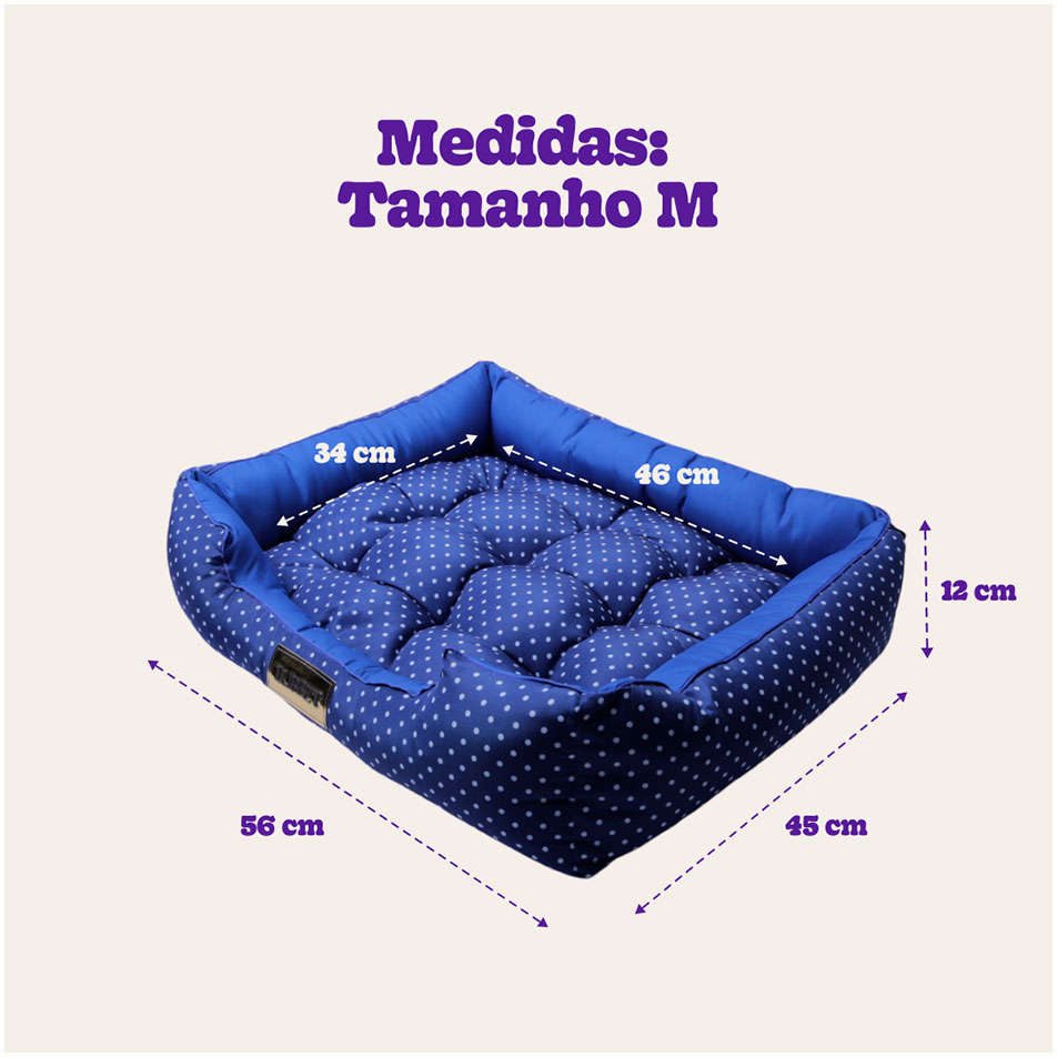 Cama Retangular Luppet Conforto Azul Poá - Tam. M