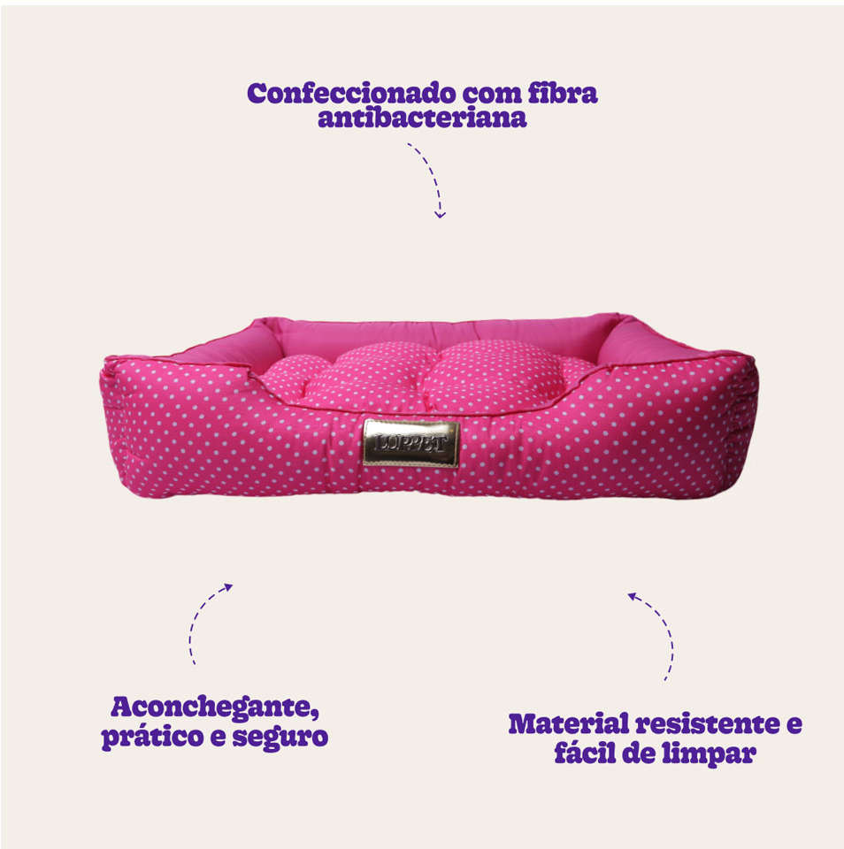 Cama Retangular Luppet Conforto Rosa Poá - Tam. M