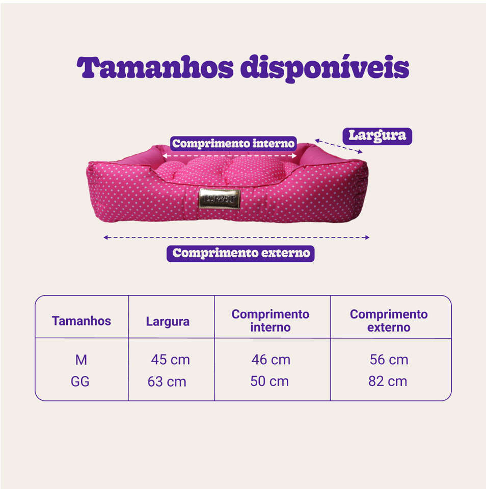 Cama Retangular Luppet Conforto Rosa Poá - Tam. M