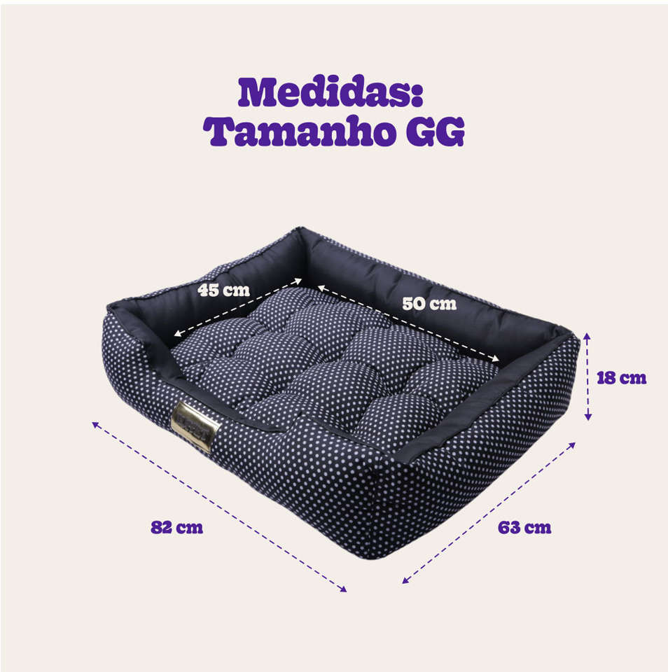 Cama Retangular Luppet Conforto Preta Poá - Tam. GG