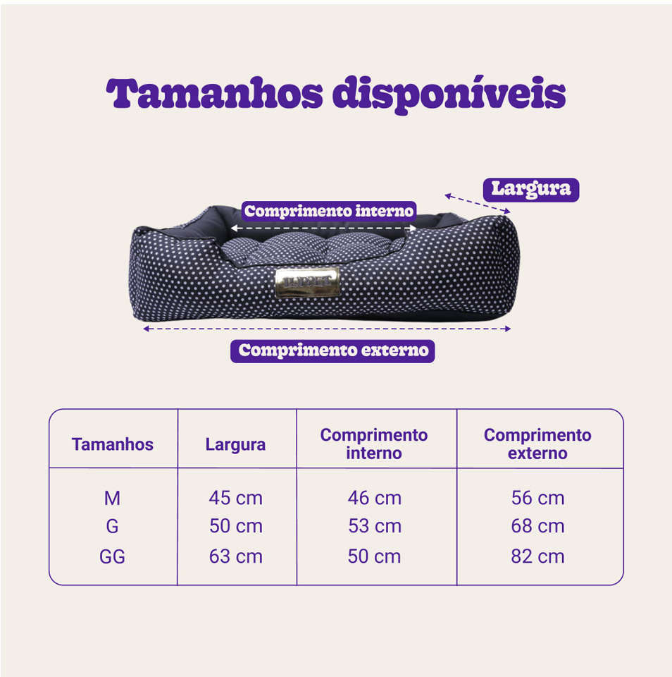 Cama Retangular Luppet Conforto Preta Poá - Tam. GG