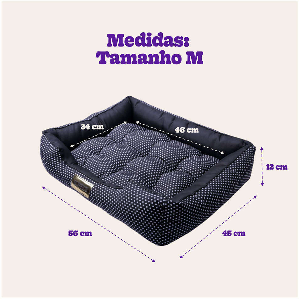 Cama Retangular Luppet Conforto Preta Poá - Tam. M