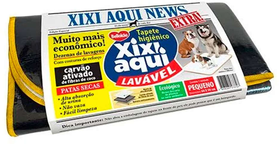 Tapete Higiênico Bellokão Lavável com Carvão Ativado Xixi Aqui News para Cães - Tam. P