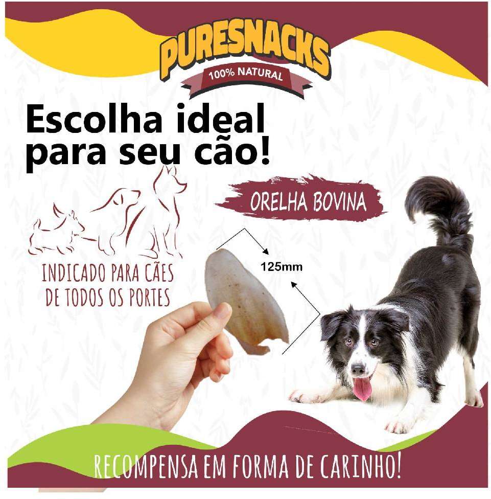 Petisco PureSnacks Orelha Bovina para Cães - 1 Unidade