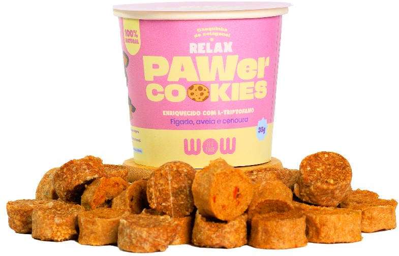 Cookies WOW Pet Food Pawer Relax Sabor Fígado, Aveia e Cenoura - 35 g