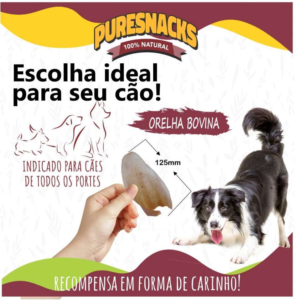 Snack Mastigáveis PureSnacks Orelha Bovina - 6 Unidades