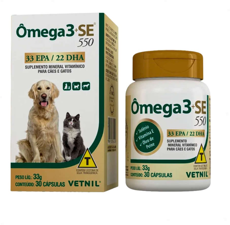 Suplemento Vitamínico Vetnil Omega 3 + SE 550 para Cães e Gatos - 30 Cápsulas