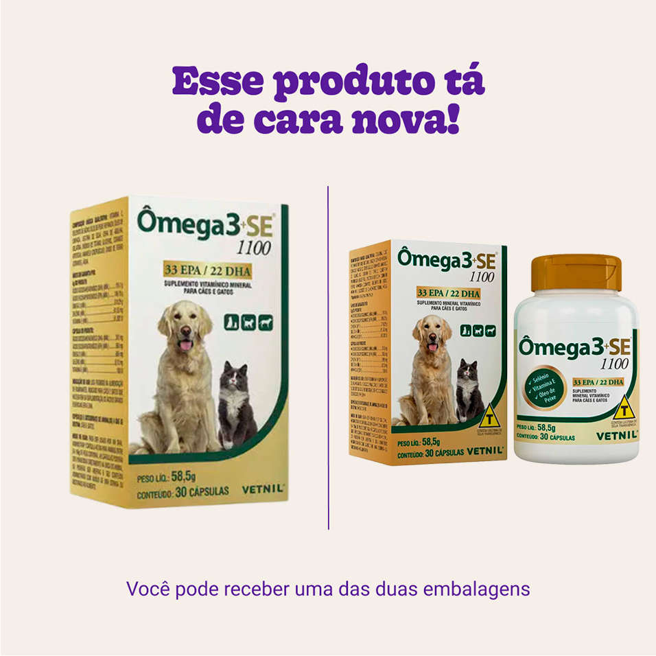 Suplemento Vitamínico Vetnil Omega 3 + SE 1100 para Cães e Gatos - 30 Cápsulas