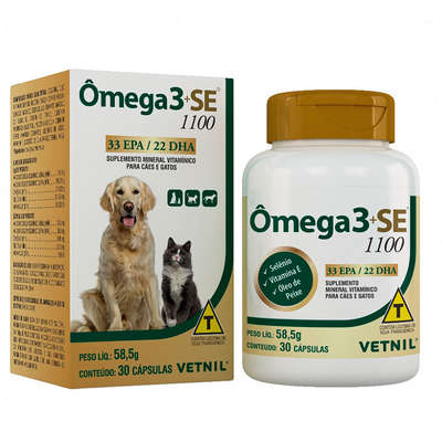Suplemento Vitamínico Vetnil Omega 3 + SE 1100 para Cães e Gatos