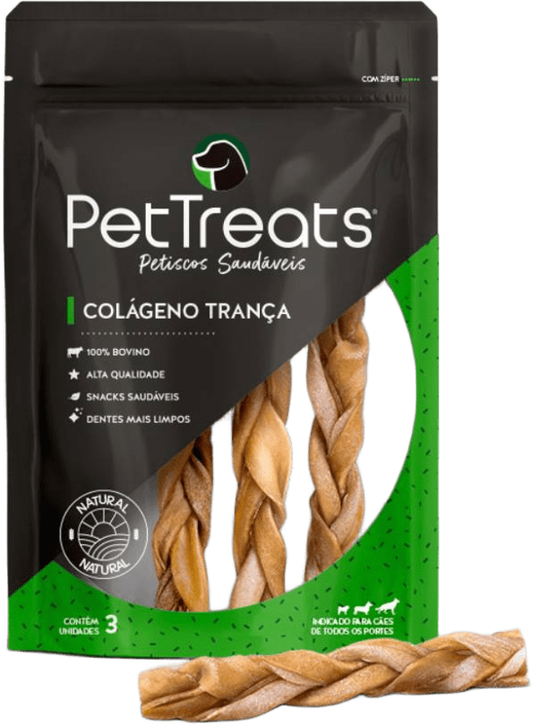 Petisco PetTreats para Cães Colágeno Trança - 3 Unidades