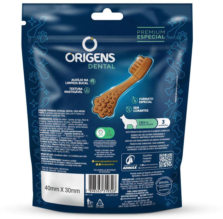 Petisco Origens para Cães Adultos Porte Médio Dental - 90 g