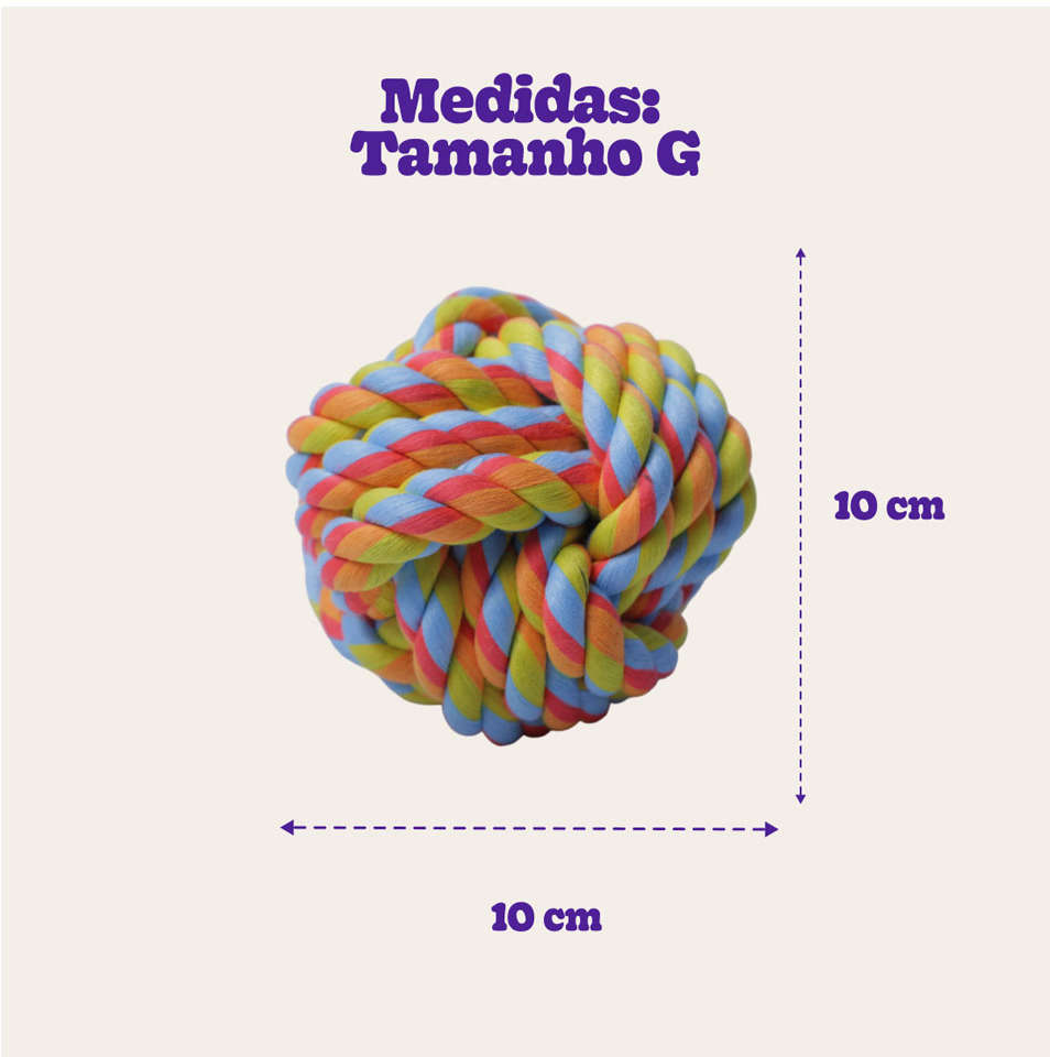 Brinquedo Bola de Corda Colorida para Cães - Tam. G