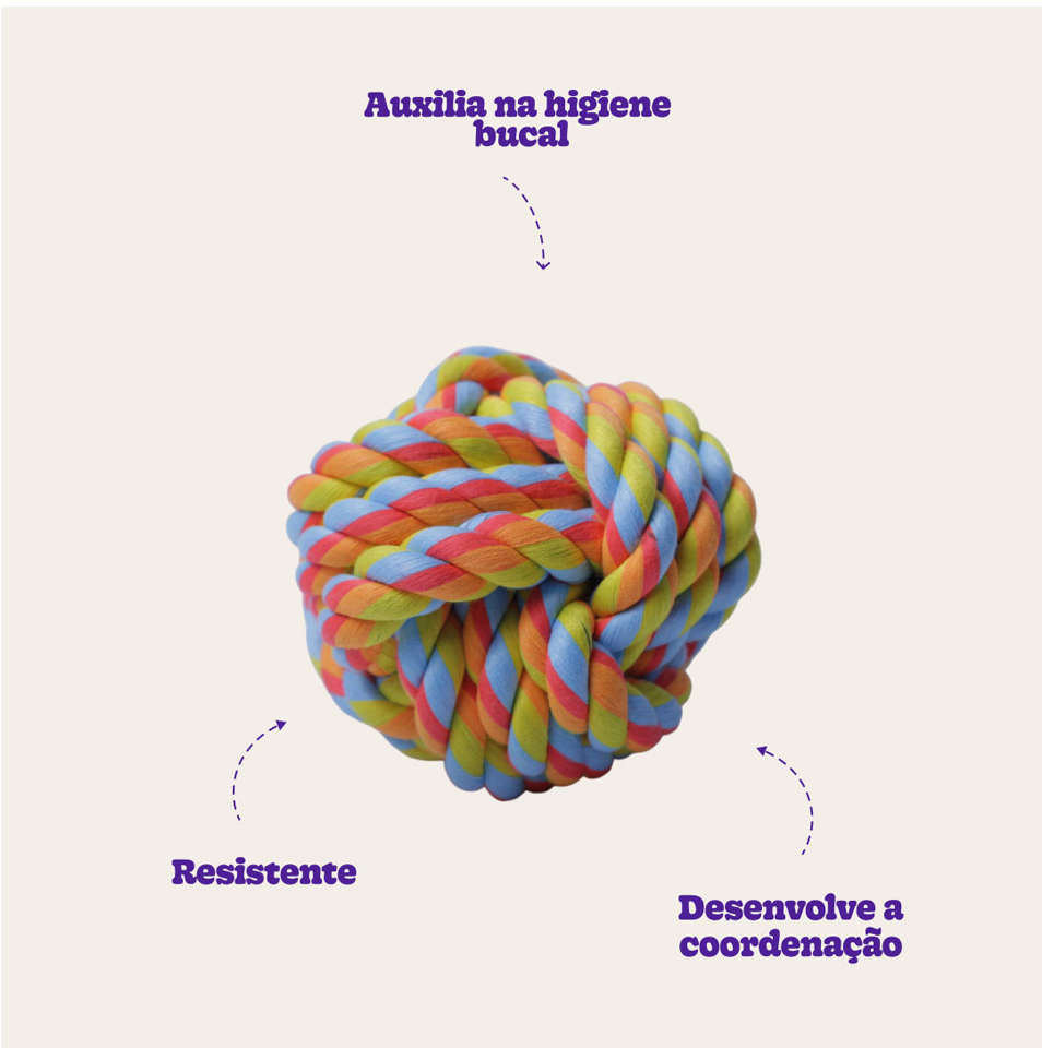 Brinquedo Bola de Corda Colorida para Cães - Tam. G