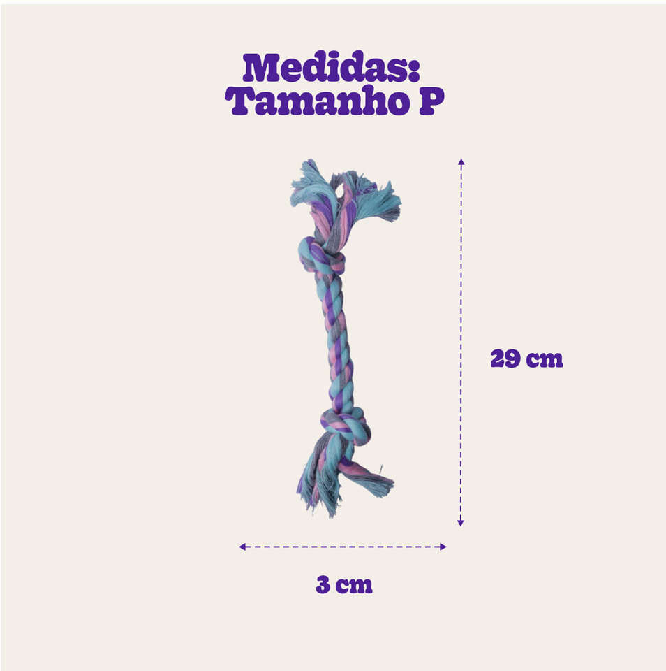 Brinquedo Mordedor Corda Dental Bone Azul e Rosa para Cães - Tam. P