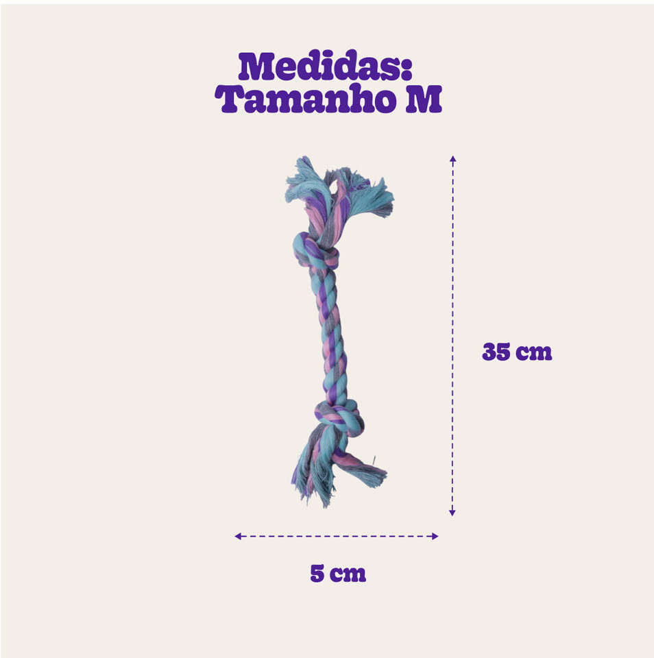 Brinquedo Mordedor Corda Dental Bone Azul e Rosa para Cães - Tam. M
