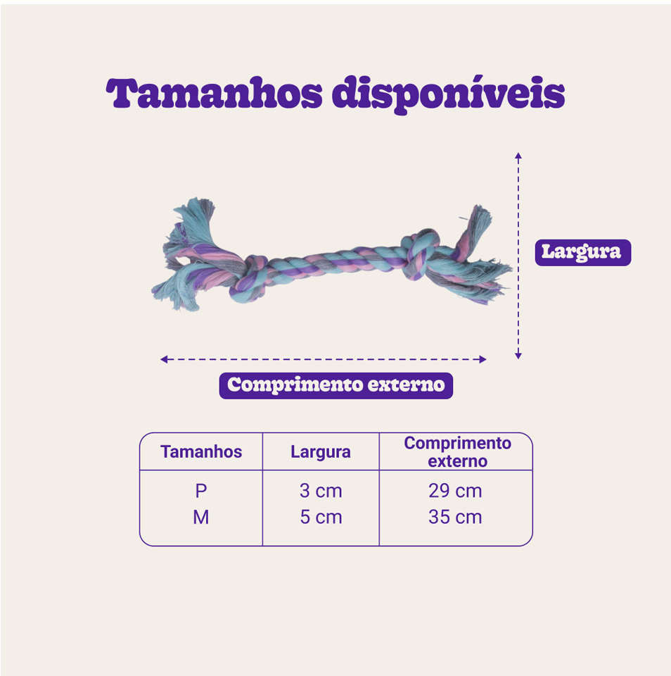 Brinquedo Mordedor Corda Dental Bone Azul e Rosa para Cães - Tam. M