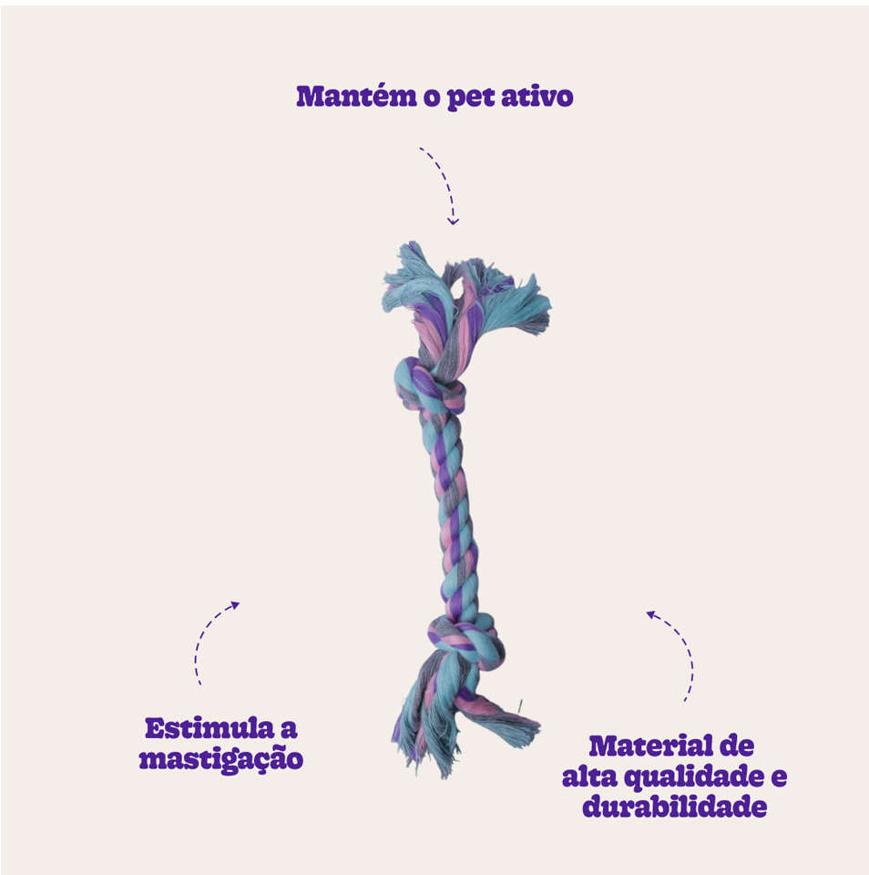 Brinquedo Mordedor Corda Dental Bone Azul e Rosa para Cães - Tam. M