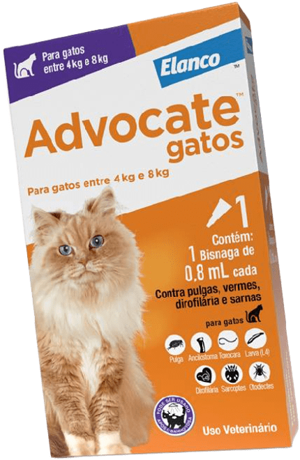 Antipulgas e Vermicida Advocate 80 mg para Gatos de 4 a 8Kg - 1 Pipeta