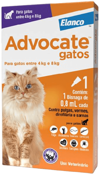 Antipulgas e Vermicida Advocate 80 mg para Gatos de 4 a 8Kg - 1 Pipeta