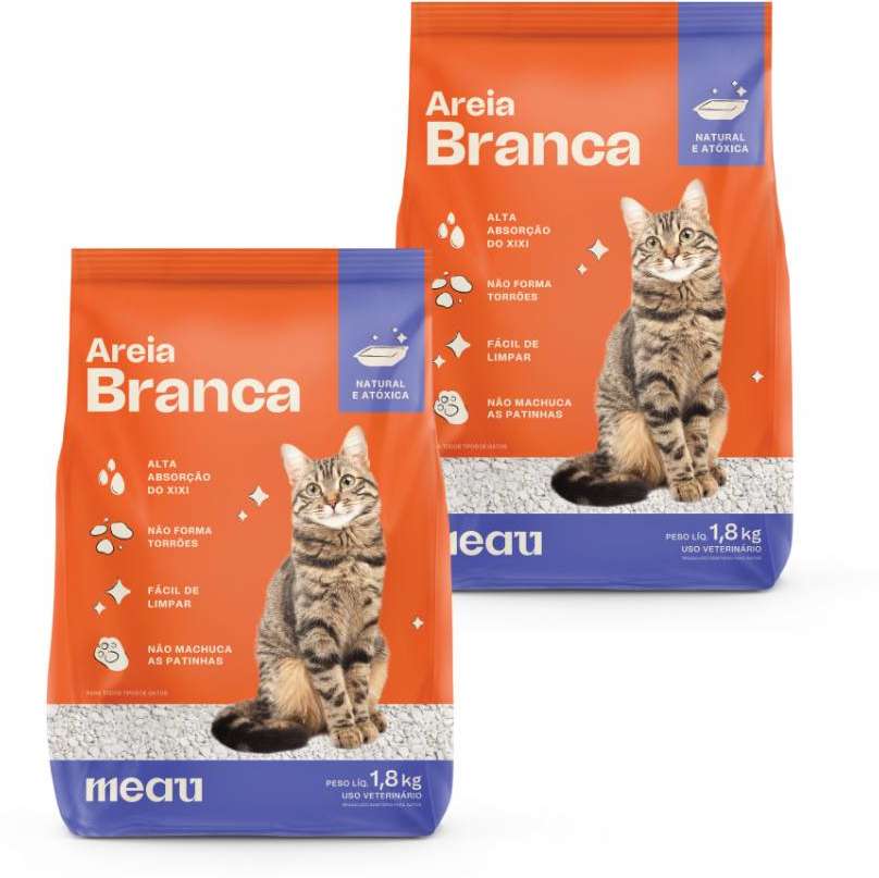 Areia Sanitária Branca Meau Grãos Minerais para Gatos - 3,6Kg (2 unidades de 1,8kg)