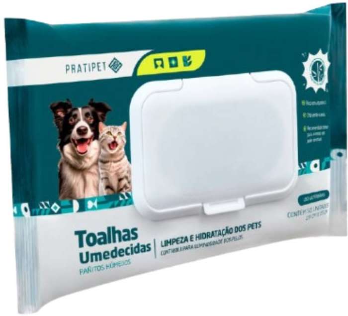 Toalhas Umedecidas Pratipet 19cm x 15cm - 50 Unidades